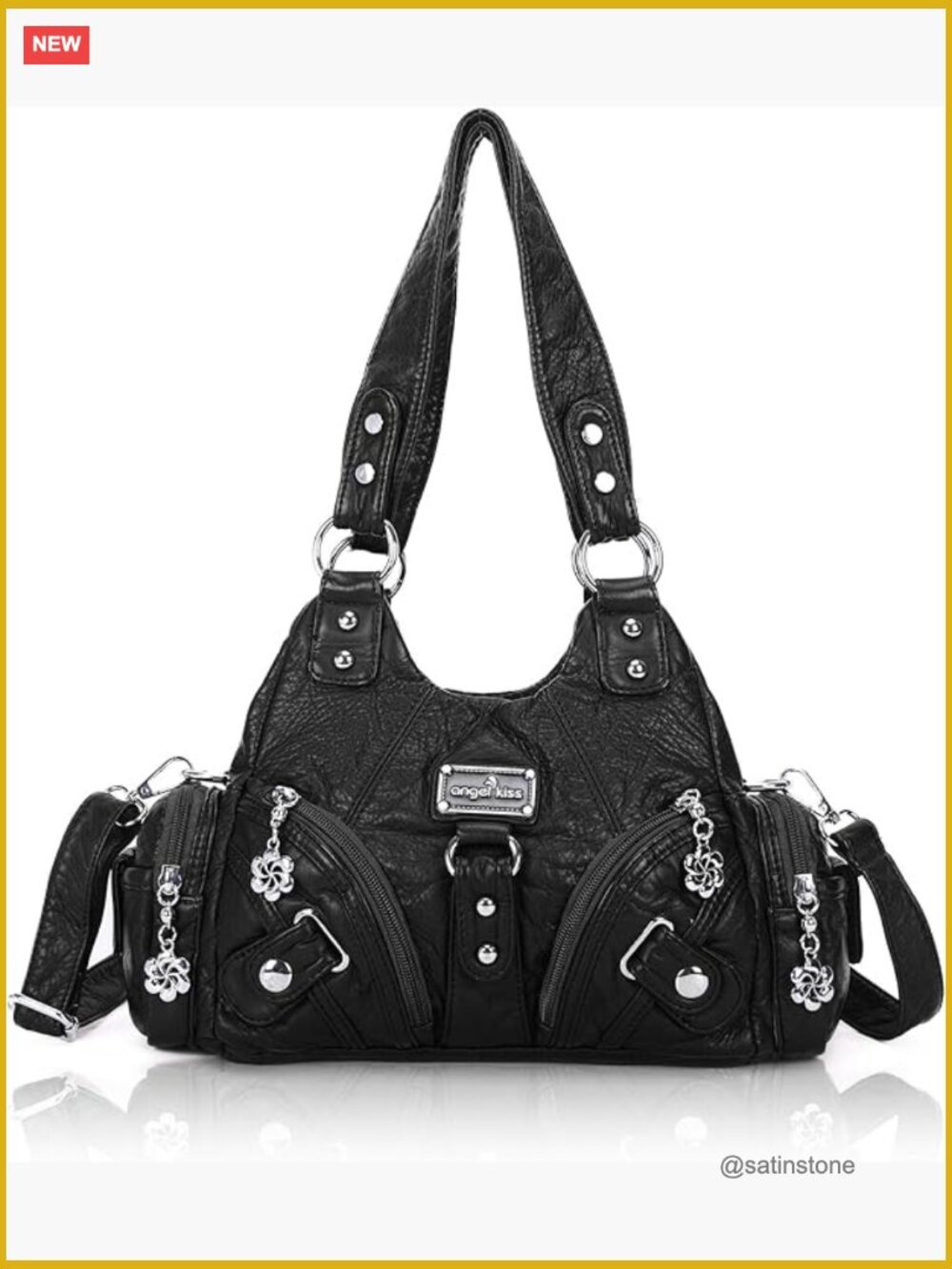 Faux Leather Hobo Tote Bag with Multi-Pocket Design and Adjustable Strap